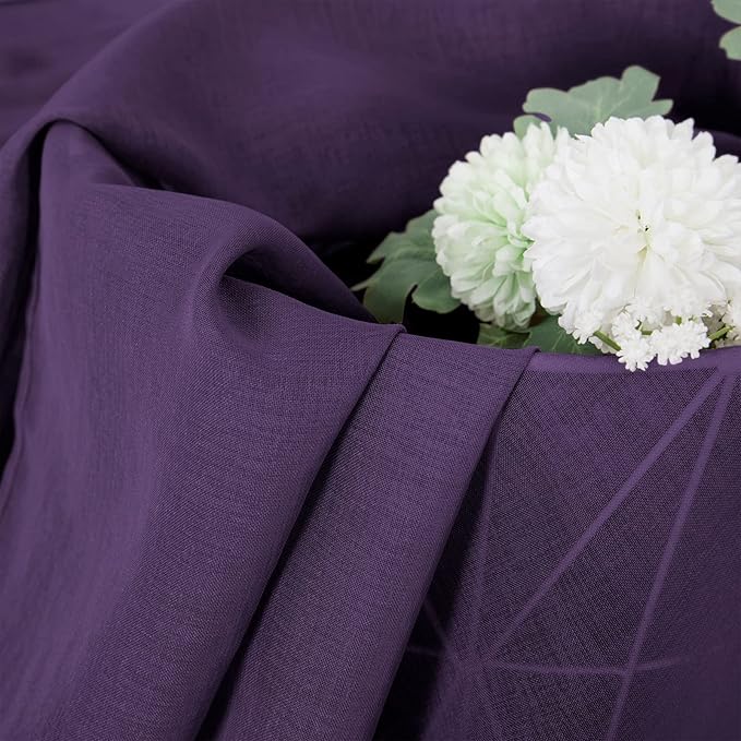 Tollpiz Short Sheer Curtains Linen Textured Bedroom Curtain Sheers Light Filtering Rod Pocket Voile Curtains for Living Room, 54 x 45 inches Long, Royal Purple, Set of 2 Panels