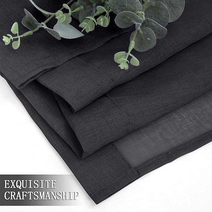 Tollpiz Sheer Curtain Linen Textured Living Room Curtains Sheer Light Filtering Rod Pocket Voile Curtain for Bedroom, 54 x 72 inches Long, Black, Set of 2 Panels