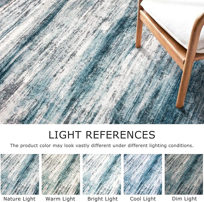 KOZYFLY Modern Abstract Hallway Runner Rug, 2.6x20 Washable Rug Runner Non-Slip Soft Striped Stair Runner Rugs, Print Blue Carpet Runner for Kitchen Entryway Bathroom Laundry Room Foyer