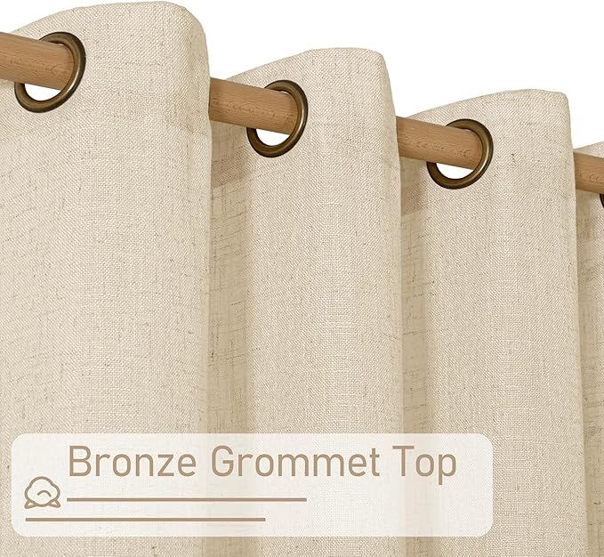LAMIT Semi Sheer Linen Curtains 72 inches Long for Living Room, Linen Textured Light Filtering Drapes Bronze Grommet Neutral Window Panels for Bedroom/Farmhouse, 2 Panels, 34 x 72 Inch