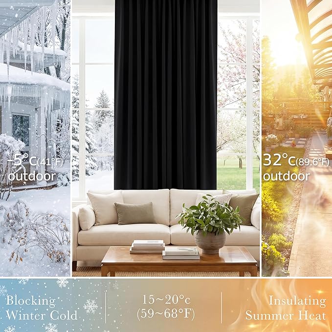PONY DANCE Black Curtains for Windows, Bathroom Curtains Small Window Drapery Blackout Privacy Drapes for Cafe Bedroom Panels, Width 29 by Length 24, 1 Pair