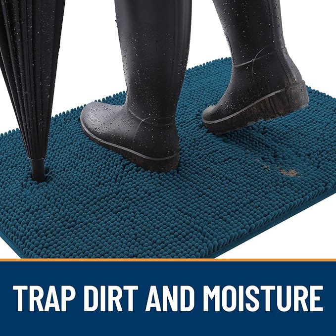 OLANLY Dog Door Mat for Muddy Paws 70x24, Absorbs Moisture and Dirt, Absorbent Non-Slip Washable Doormat, Quick Dry Chenille Mud Mat, Entry Indoor Entryway Carpet for Inside Floor, Atlantic Blue