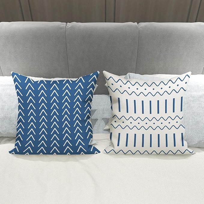 YCOLL Pillow Covers 18x18 Set of 4, Modern Sofa Throw Pillow Cover, Decorative Outdoor Linen Fabric Pillow Case for Couch Bed Car，Light Blue