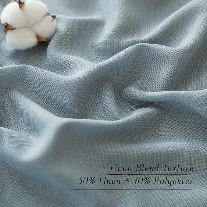 NICETOWN Flax Semi Sheer Stone Blue Linen Curtains for Living Room, Grommet Vertical Drapes Thick Linen Curtains Privacy Added with Light Filtering for Villa/Bedroom, W55 x L96, 1 Pair