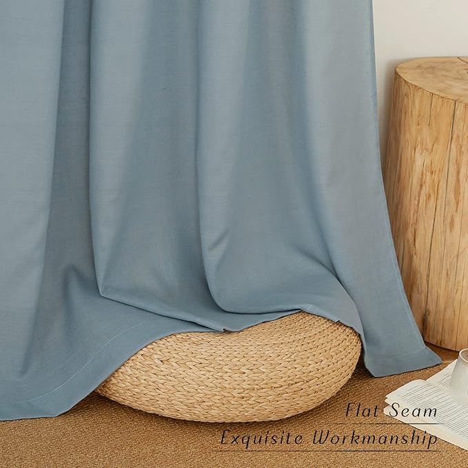 NICETOWN Rustic Linen 144 inch Long Curtains for Living Room, Grommet Privacy Added Thick Linen Weave with Light Filter Window Curtains & Drapes for Bedroom, Stone Blue, W55 x L144, 2 Panels