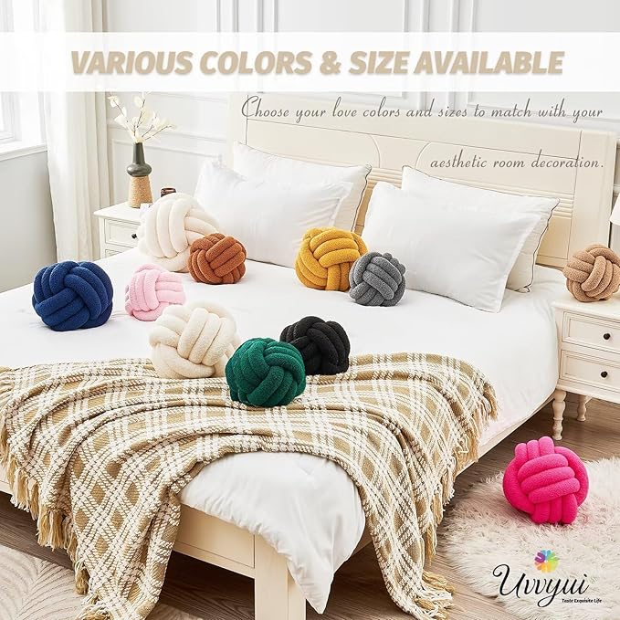 Uvvyui Knot Pillow Ball, Soft Home Decorative Pillows, Round Throw Pillow, Handmade Knotted Plush Pillow, Round Boucle Pillow Cushion (14 Inches Light Grey)