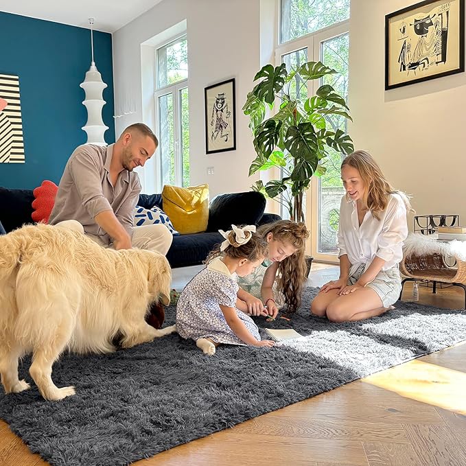 OLANLY 10x10 Machine Washable Large Area Rugs for Living Room, Bedroom, Soft Fluffy Shaggy Bedside Rug, Indoor Floor Carpet for Kids Girls and Boys, Dorms, Nursery, Home Decor Aesthetic, Grey