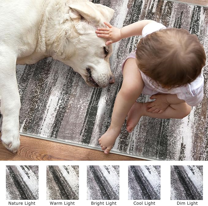 Lansny Modern Abstract Runner Rug 2.6x18, Dark Light Brown White Washable Long Kitchen Runner Non-Slip Soft Hallway Rug Runner Thin Print Faux Wool Carpet for Entryway Bedroom Laundry Room Indoor