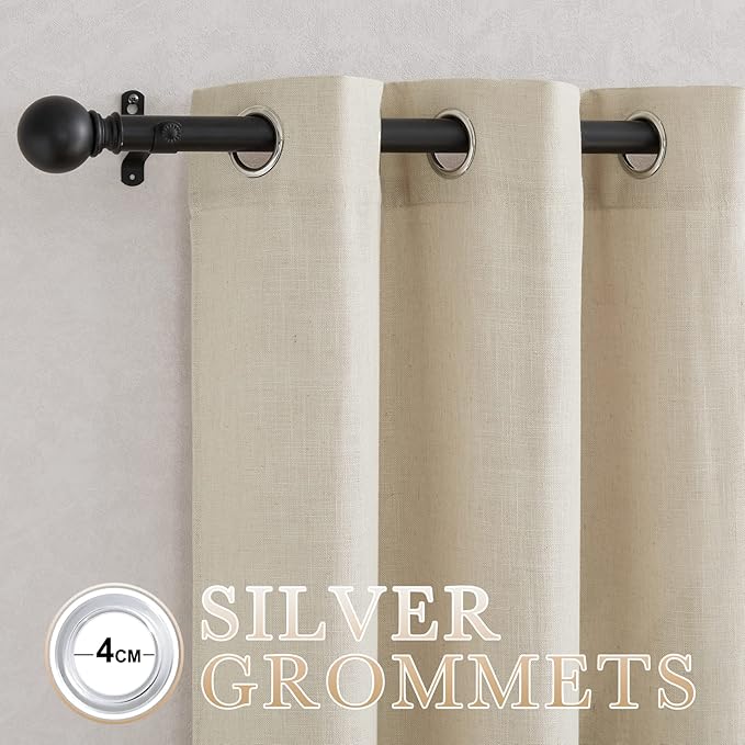 NICETOWN Living Room Curtains Linen Blend 96 inches Long, Grommet Semi Sheer Privacy Assured with Light Filtering Semi Sheer Drapes for Bedroom/Living Room, Taupe, W52 x L96, 2 Panels