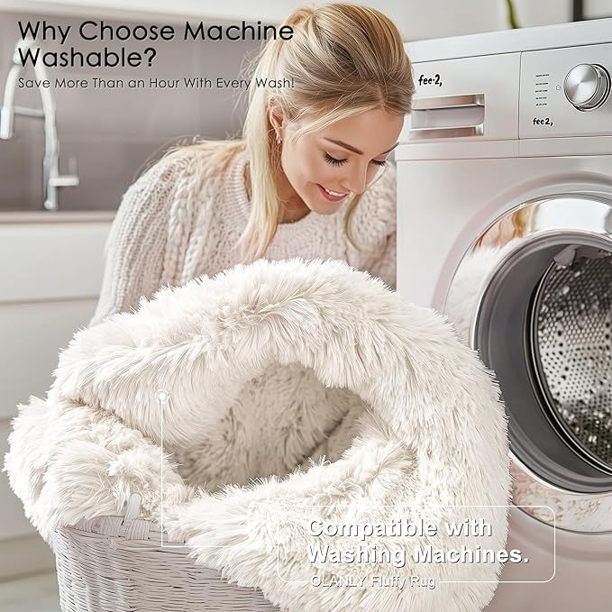 OLANLY 4x12 Area Rugs for Living Room Bedroom, Machine Washable Soft Fluffy Shaggy Bedside Rug, Indoor Floor Carpet for Kids Girls and Boys, Dorms, Nursery Rooms, Home Decor Aesthetic, Ivory