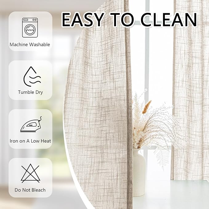MYSKY HOME 30 Inch Length Oatmeal Tiers Curtains for Cafe, Semi Sheer Light Filtering Window Curtain Panels Rod Pocket Short Country Decor Drapes for Bathroom/Basement, Taupe, 2 Panels, 34 x 30 Inch