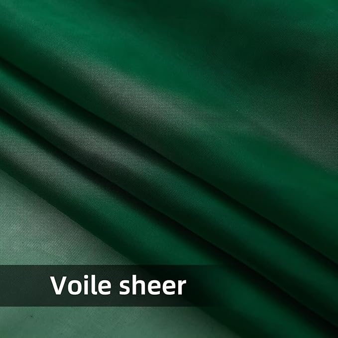 youleyar Solid Sheer Rod Pocket Curtain Voile Draperies 2 Panels White Beige Black Foliage Green 38 Inch Width 63 Inch Long 1 Pair for Kitchen Bedroom Children Living Room Yard(Foliage Green,38Wｘ63L)