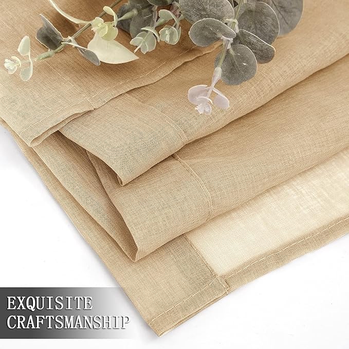 Tollpiz Sheer Curtain Linen Textured Bedroom Curtains Sheer Light Filtering Rod Pocket Voile Curtain for Living Room, 54 x 95 inches Long, Beige, Set of 2 Panels