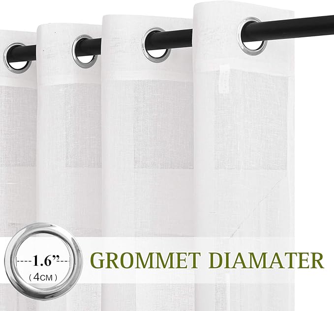 NICETOWN White Sheer Linen Curtains 84 inches Long, Grommet Privacy with Light Filtering Window Treatments Semi Sheer Vertical Drapes for Living Room/Bedroom, W62 x L84, 2 Panels