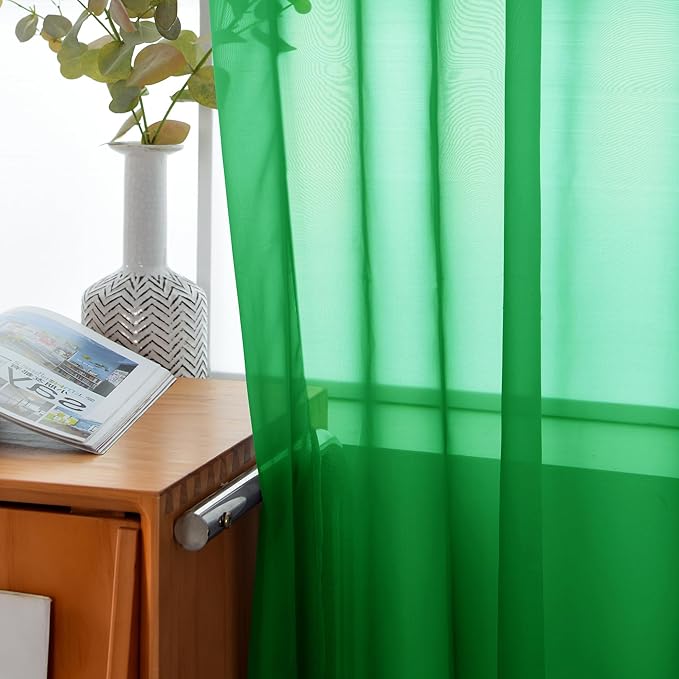 youleyar Solid Sheer Rod Pocket Curtain Voile Draperies 2 Panels White Beige Black Grey Coffee 52 Inch Width 54 Inch Long 1 Pair for Kitchen Bedroom Children Living Room Yard (Green,52Wｘ54L)