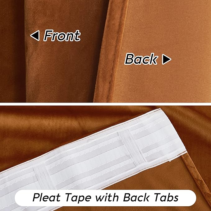 RYB HOME Orange Velvet Curtains 102 inches with Hook Belt, Soft Fabric Room Darkening Thermal Insulated Luxurious Home Decor Curtains for Living Room Bedroom, W 52" x L 102", 2 Panels Set