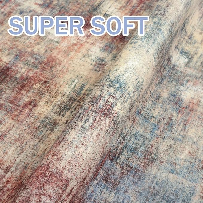 IOHOUZE Abstract Runner Rug 3x18 Ft Washable Runners for Hallways, Non Slip Kitchen Runner Printed Faux Wool Entryway Runner Indoor, Modern Abstract Floor Carpet for Hall Stair, Red/Multi