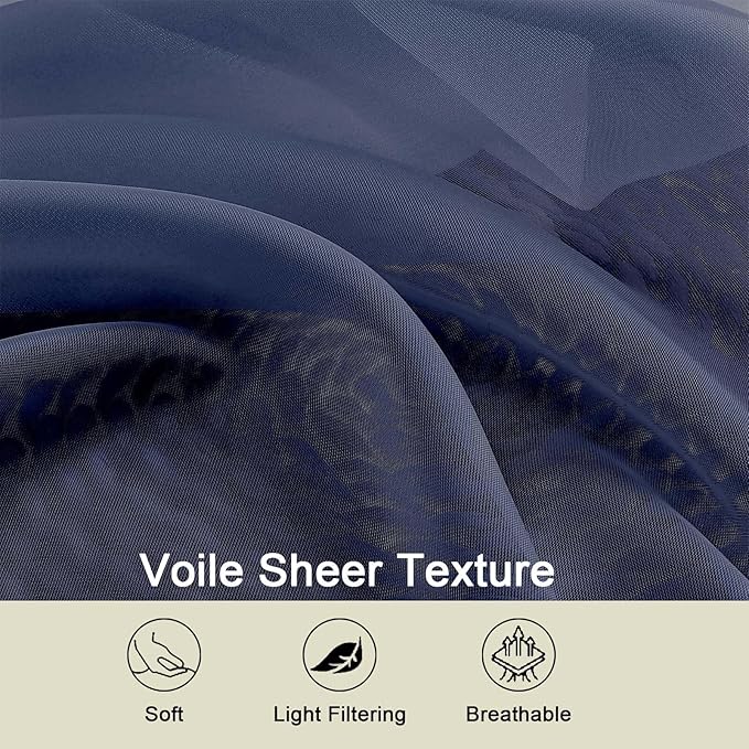 Sheer Navy Blue Curtains for Bedroom Living Room 54 Inch Length 2 Panels Set, Solid Soft Airy Light Filtering Window Treatments, Modern Rod Pocket Drapes, Navy Blue, 42" Wx54 L Inches