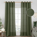 LAMIT Long Linen Curtains 2 Panels Set for Living Room, 108 inches Long Light Filtering Bronze Grommet Window Textured Neutral Sheer Drapes for Bedroom French Door, 52 x 108 Inch, Olive Green
