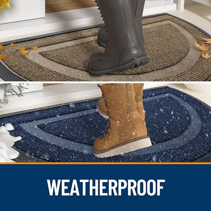 OLANLY Half Circle Door Mat Indoor Outdoor Entrance Welcome, Waterproof All-Season, All-Weather Doormat, Sturdy Natural Rubber, Low Profile, Easy Clean Patio Porch Entryway Mat, 47x32, Black