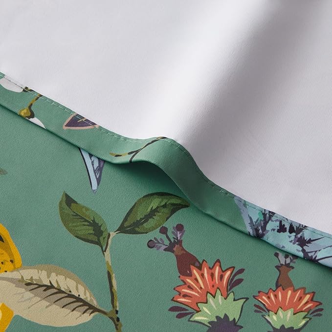 Topfinel Blackout Curtains 63 Inch Length 2 Panels, Cottagecore Tropical Forest Leaf Flower Hummingbird Lemon Patterned Energy Efficient Grommet Cute Green Drapery Treatment Nursery Classroom