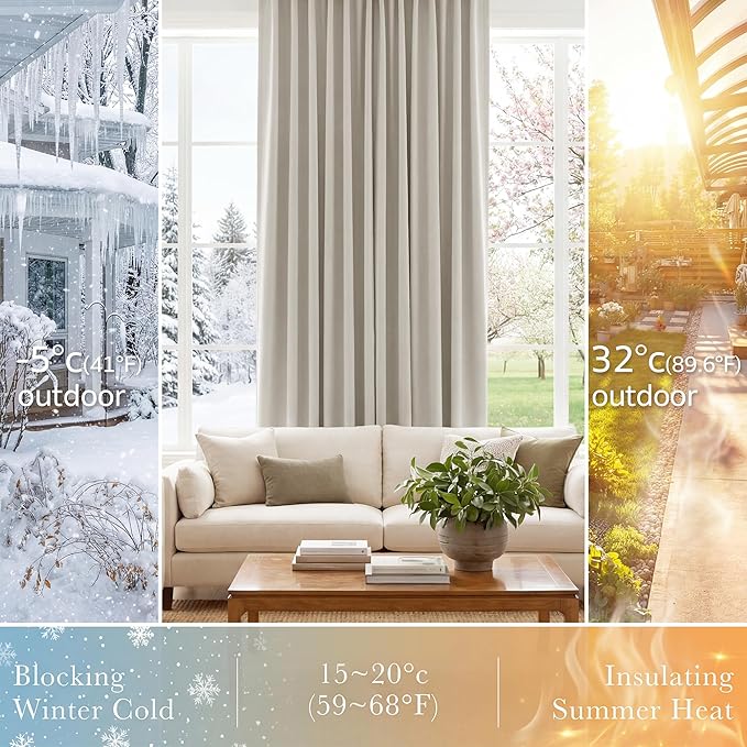 PONY DANCE Short Black Out Curtain Panels for Basement, Small Curtains for Bathroom, Thermal Insulated Tiers for Basement, 34x54 Inch, Cream, 2 Panels