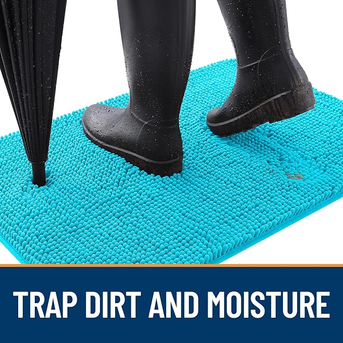OLANLY Dog Door Mat for Muddy Paws 40x32, Absorbs Moisture and Dirt, Absorbent Non-Slip Washable Doormat, Quick Dry Chenille Mud Mat for Dogs, Entry Indoor Entryway Carpet for Inside Floor, Aqua Blue