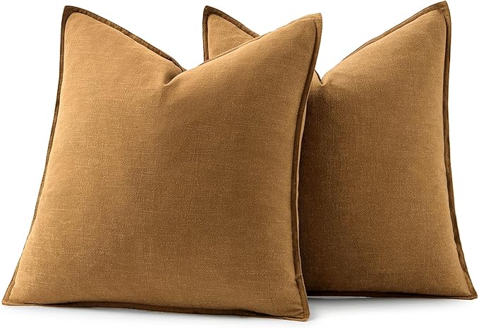 MIULEE Decorative Linen Pillow Covers 18x18 Inch Hazel Boho Farmhouse Neutral Couch Throw Pillows for Bed Pack of 2 Accent Modern Pillowcase Sofa Livingroom Home Decor