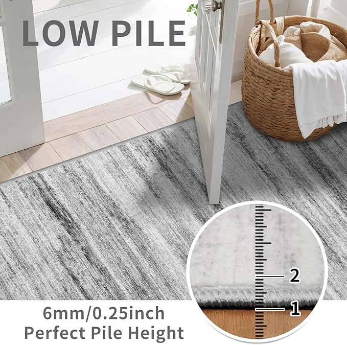 2x12 Washable Runner Rugs for Hallway: Long Abstract Runners for Entryway Dining Room Office - Stain and Water Resistant Rugs with Non-Slip Backing - Soft Low-Pile Carpet Grey