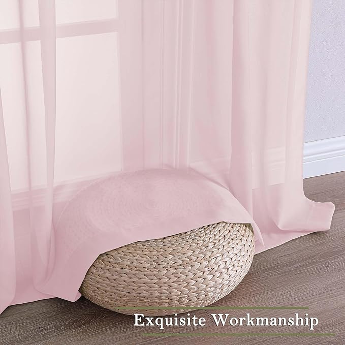 Lecloud Blush Pink Sheer Curtains 108 Inches Long 2 Pcs, Dual Rod Pocket Home Decor Living Room Curtains for Bedroom, Light Filtering Airy Voile Solid Elegant Drapes, Each Panel 59" W x 108" L