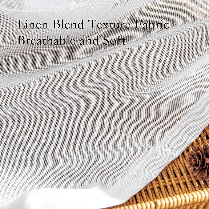 MYSKY HOME White Curtains 80 Inch Length 2 Panels Set for Living Room, Semi Sheer Cotton Blend Soft Touch Light Filtering Drapes for Doorways Sliding Glass Door, 50" Wide per Panel, White, 2 PCs