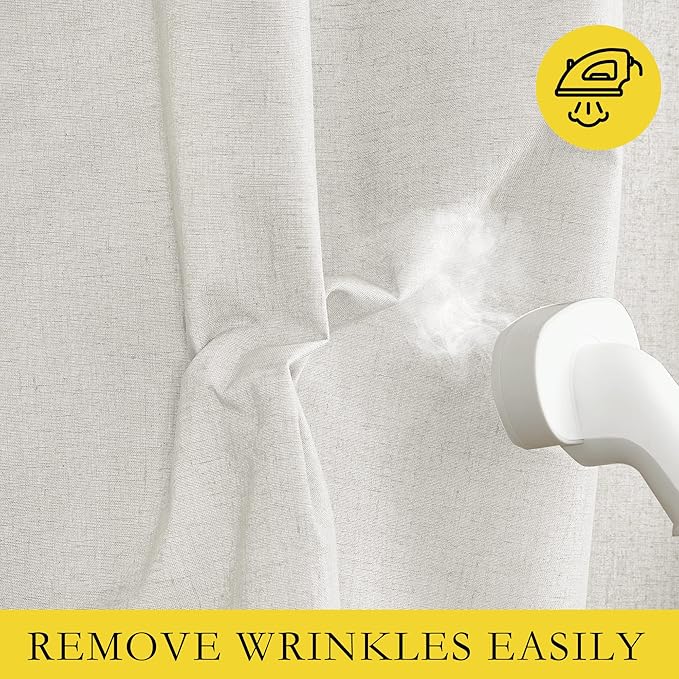 NICETOWN 100% Absolutely Blackout Linen Curtains with Thermal Insulated White Liner, Ivory, W52, 2 Pieces, Noise Reducing Textured Linen Look Curtains for Windows 102 inch Length for Classroom