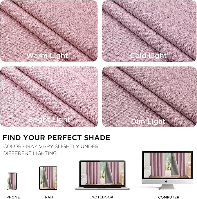 Joydeco Linen Blackout Curtains for Bedroom - 100% Light Blocking 1 Panels, Pink Drapes 70" W x 108" L, Thermal Insulated Room Darkening Curtains for Living Room, Rod Pocket & Back Tabs