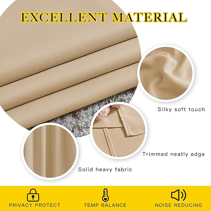 NICETOWN Blackout Farmhouse Curtains - Thermal Insulated Solid Grommet Vertical Drapes Room Darkening Window Treatments for Bedroom (Biscotti Beige, Set of 2, 37 by 84 Inch)