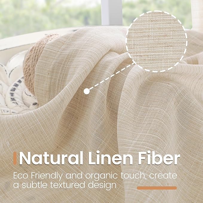 BGment Linen Curtains 84 Inch Length for Living Room Windows, Semi Sheer Natural Textured Drapes for Bedroom Dining Farmhouse Decorative Rustic Rod Pocket Lightweight, 2 Panels Set, Each 60 Inch Wide