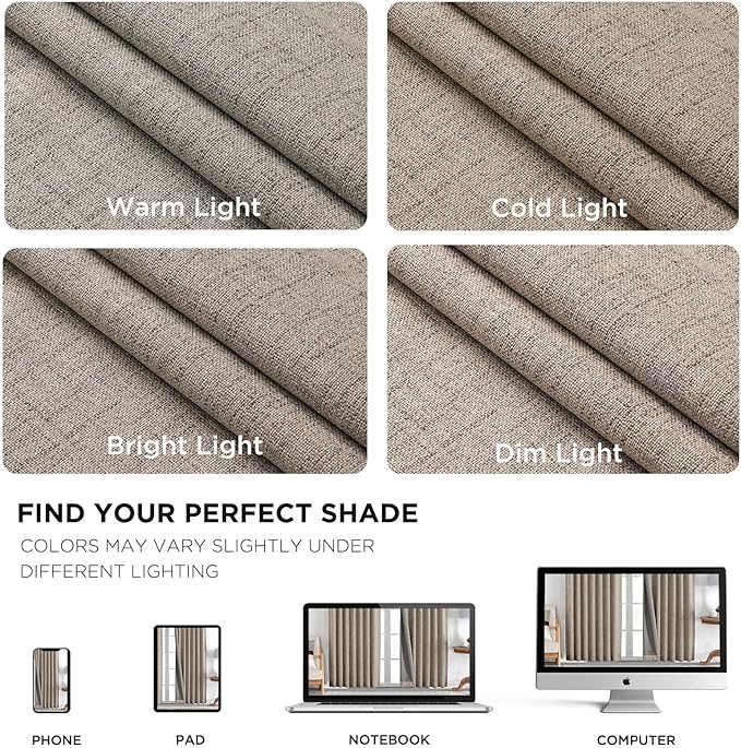 Joydeco Blackout Curtains for Bedroom - 100% Light Blocking 2 Panels Set Linen Drapes 42" W x 108" L, Thermal Insulated Room Darkening Curtains, Linen Textured for Living Room, Rod Pocket & Back Tabs