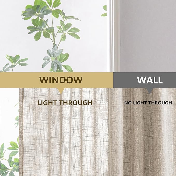 MYSKY HOME Cotton Curtains for Living Room Farmhouse Semi Sheer Light Filtering for Windows, Linen Look Texture Soft Modern Decor Country Style, 50" x 80", Light Oatmeal, 2 Panels