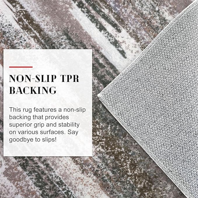 Lansny Modern Abstract Runner Rug 3x8, Dark Light Brown White Washable Kitchen Runner Non-Slip Soft Hallway Rug Runner Thin Print Faux Wool Carpet for Entryway Bedroom Laundry Room Indoor