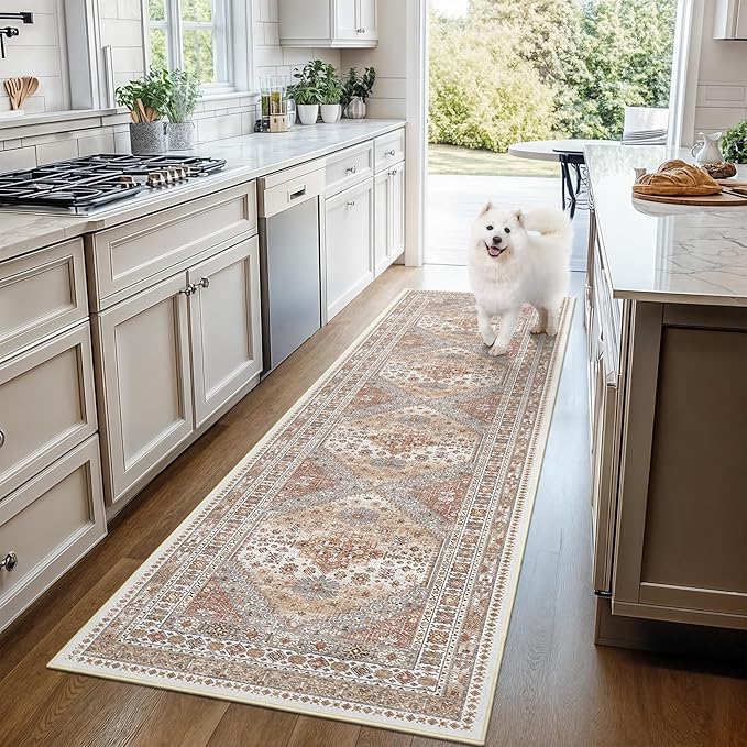 Entryway Rug - 2x3 Washable Rug Runner for Bathroom, Laundry Room, Kitchen, Soft Vintage Hallway Runner for Bedroom, Non-Slip Door Mat Indoor Entrance(Orange,2'x3')