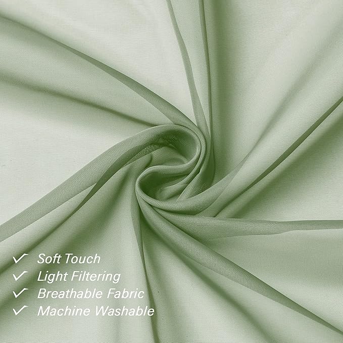 Lecloud Sheer Curtain Panels Set 96" Inches Long, Solid Voile Light Filtering Airy Curtains Window Treatment Drapes for Living Room, 2 Panels Elegant Bedroom Sheer Curtains, Sage Green, 40" Wx96 L