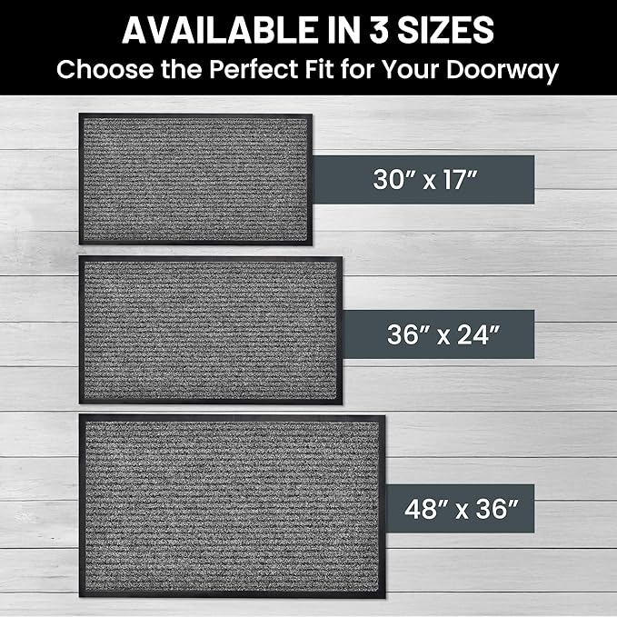 Sierra Concepts Front Door Mat Welcome Mats 2-Pack - Indoor Outdoor Entryway Mats for Shoe Scraper, Ideal for Inside Outside Home High Traffic Area, Battleship Gray 30 Inch x 17 Inch