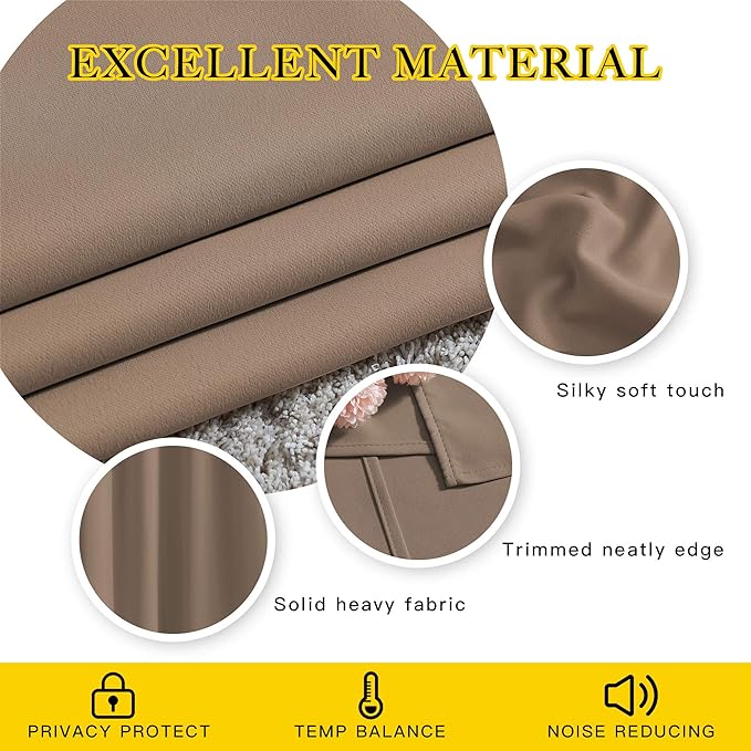 NICETOWN Blackout Cappuccino Curtains 84 inches Long, Grommet Room Darkening Thermal Insulated Sound Dampening Window Treatments for Bedroom/Home Office, 2 Panels, W46 x L84