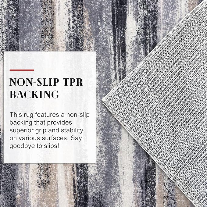 Lansny Modern Abstract 6x9 Machine Washable Living Room Rug Non-Slip Soft Bedroom Area Rug Grey Black Multi Ultra Thin Print Faux Wool Floor Carpet Throw Rugs for Nursery Playroom Dining Room Indoor