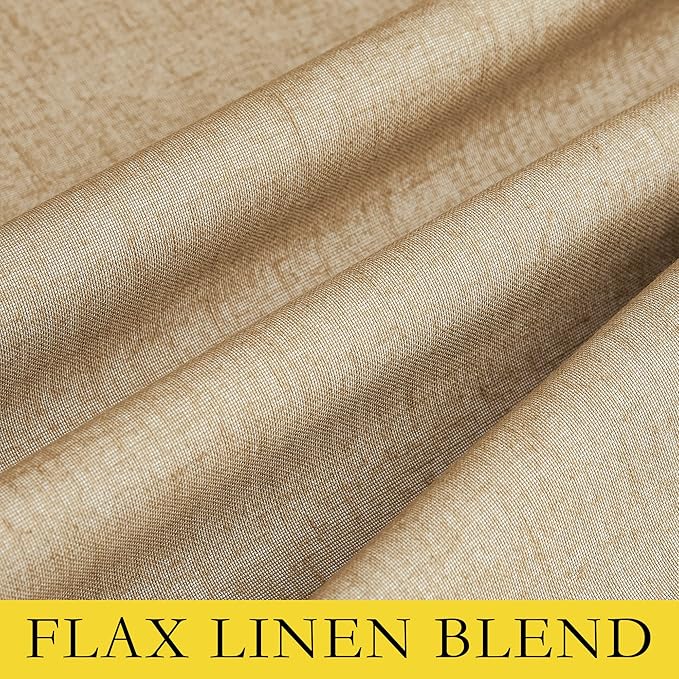 NICETOWN 100% Absolutely Blackout Linen Curtains with Thermal Insulated White Liner, Camel, 52" Wide by 63" Long, 2 Pieces, Linen Blend Window Drapes Privacy Window Treatments for Bedroom/Kids Room