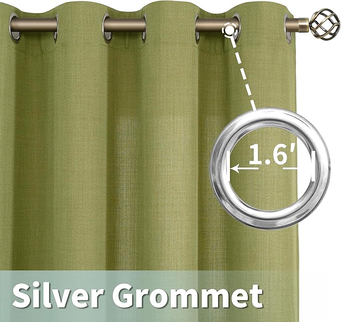 LAMIT Moss Green Linen Curtains 90 Inch Long for Bedroom, Grommet Thick Linen Textured Sheer Curtains Light Filtering Privacy Window Panels for Living Room/French Door, Set of 2, 52 x 90 Inch