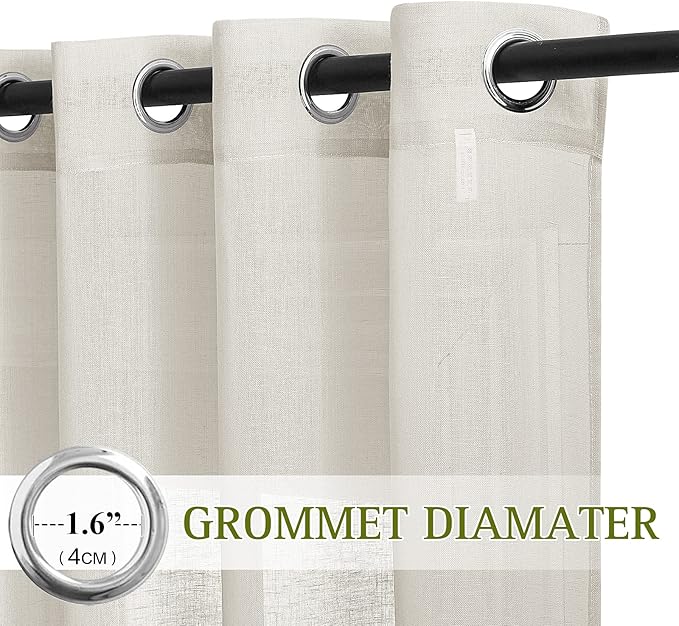 NICETOWN Linen Flax Semi Sheer Curtains 72" Length, Grommet Top Bedroom Window Treatments Privacy with Light Filtering Vertical Drapes for Loft/Bedroom, Natural, W52 x L72, 2 Panels