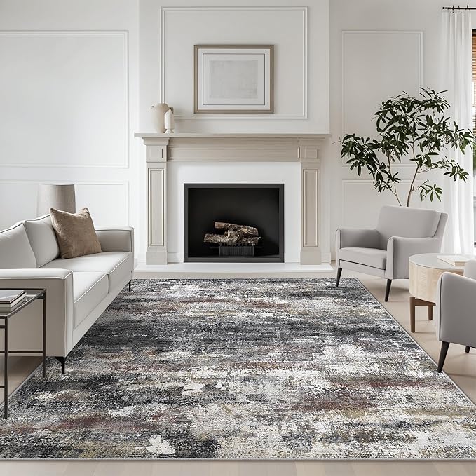 Area Rugs 5x7 for Living Room Bedroom, Modern Abstract Machine Washable Soft Dark Gray Rug, Floor Carpet with Non Slip Backing for Dining Room