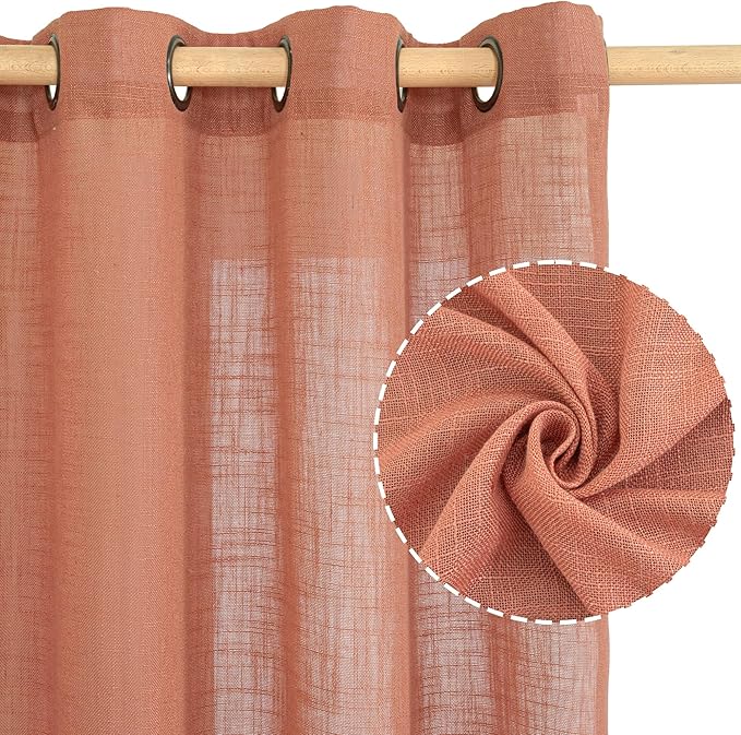 LAMIT Terracotta 72 inch Linen Curtains 2 Panels Set for Living Room, Soft Thick Linen Semi Sheer Light Reducing Bronze Grommet Window Treatments Neutral Drapes for Bedroom, 52 x 72 Inch