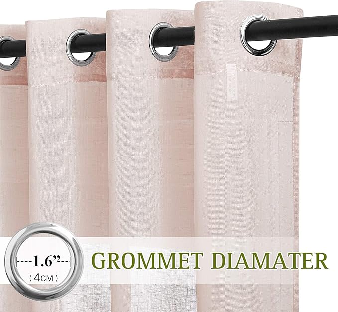 NICETOWN Semi Sheer Linen Pink Curtains for Girls Bedroom, Grommet Top Casual 84" Long Thick Semitransparent Flax Sheer Window Treatment Privacy for Nursery, 1 Panel = 52" W, 2 Panels, Dusty Blush