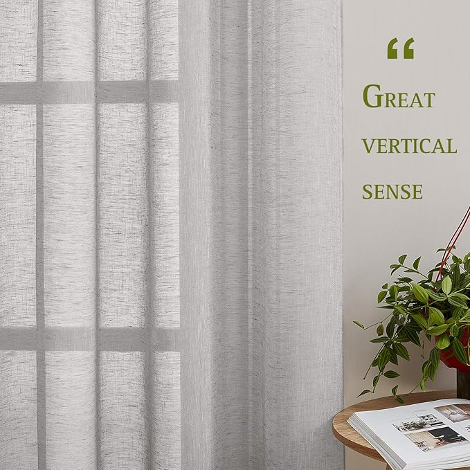 NICETOWN Linen Textured Semi Sheer Curtains 72 inches Length, Eyelet Top Bedroom Window Privacy Translucent Light Filtering Flax Sheer Drapes for Guest Room, 52 inches Wide, 2 Panels, Grey